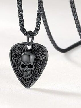 NEW Skull Goth Stainless Steel Necklace Skeleton Pendant with Chain Gothic Black